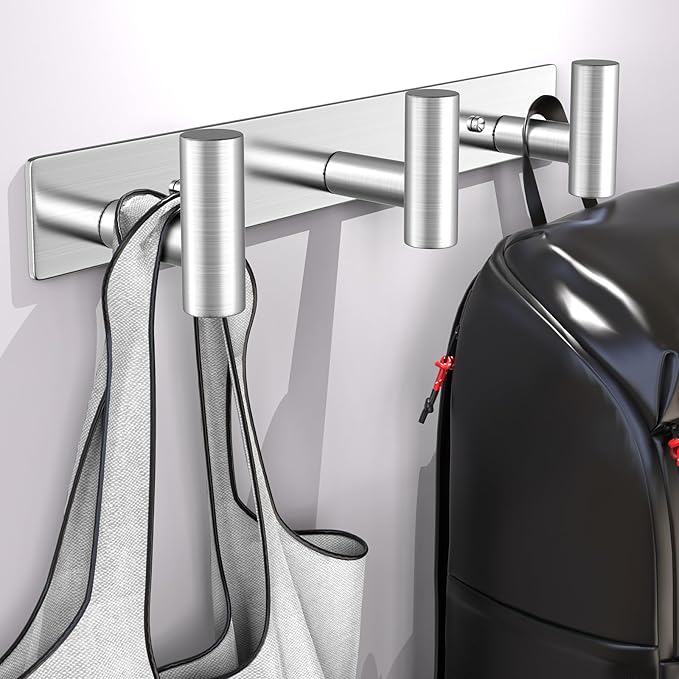 Wall Mounted Coat Rack-3 Hooks, Heavy Duty Stainless Steel Hook Rail for Towel Coat Hat Purse Bag Jacket, Towel Hooks for Entryway Bathroom Kitchen (Silvery 3 Hooks - 1 Pack)-NeatNest