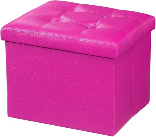 AmasSmile Storage Ottoman Folding Foot Rest Stool, Leather Footstool Bench, Short Ottoman Stool, Storage Foot Rest Store, Books (Rose, 17" D x 13" W x 13" H)-NeatNest