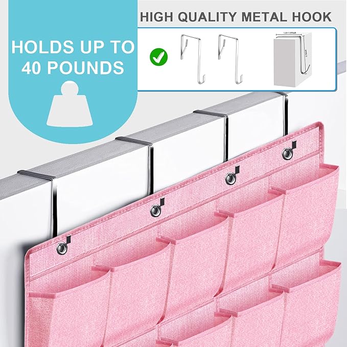 35 Pockets Over the Door Shoe Organizer, Hanging Door Shoe Rack for Closet, Large Shoe Storage Holder Zapateras Organizer for Shoes (Pink)-NeatNest