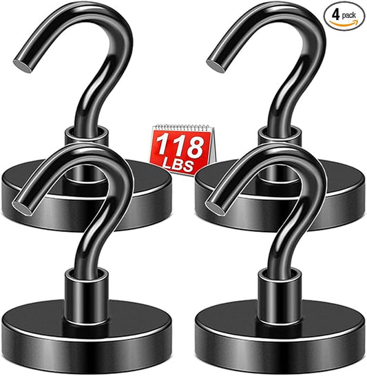 DIYMAG Magnetic Hooks for Hanging Cubicle Accessories, 118lbs 2025 Cruise Cabin Ship Essentials Magnetic Hook Heavy Duty Strong Magnets Fridge for Classroom Beach Kitchen Grills 4 Pack Black-NeatNest