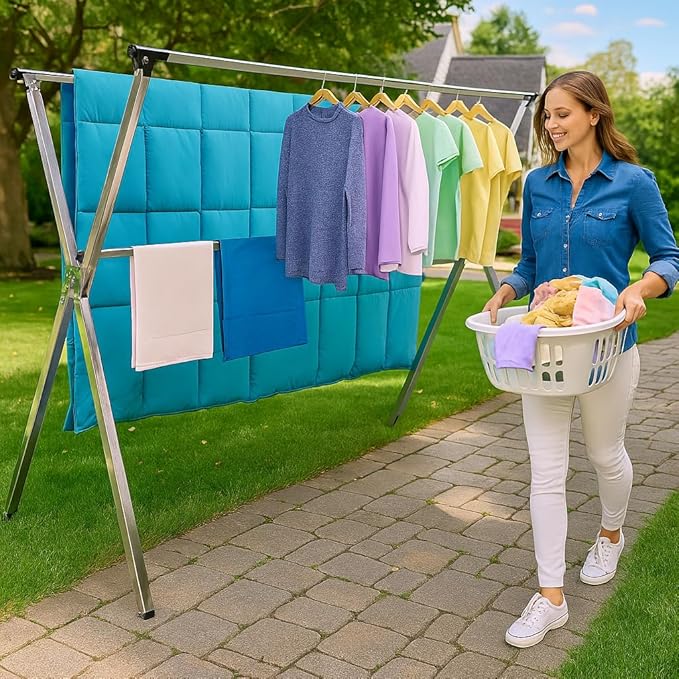 Clothes Drying Rack Folding Indoor Outdoor, Foldable Portable Laundry Drying Rack, Heavy Duty Laundry Hanger Dryer Rack with 20 Hooks-NeatNest