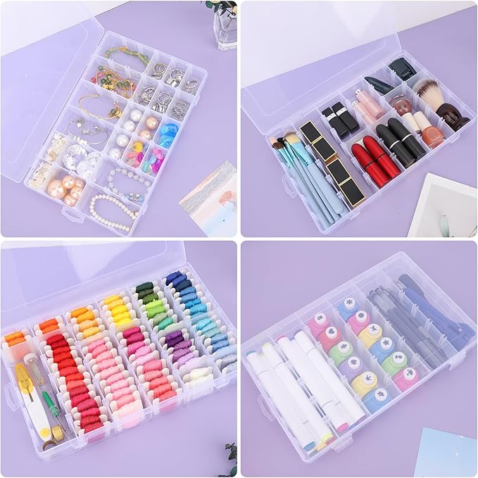36-Grid Bead Storage Containers, 2 Packs Clear Craft Organizers and Storage Box with Dividers for Small Accessories, Nail Art, Jewelry Gem, Beads, Tackle, Miniature Fittings-NeatNest
