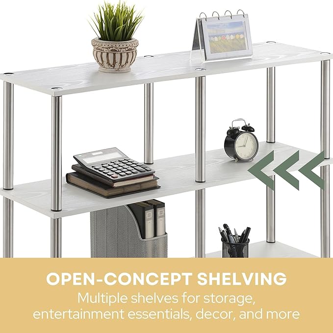Convenience Concepts Designs2Go No Tools 3 Tier Wide Console Table 42" - Modern Multipurpose Accent with Shelves for TV Media Center, Office Desk Extension, Entryway Display, & Home Storage, White-NeatNest