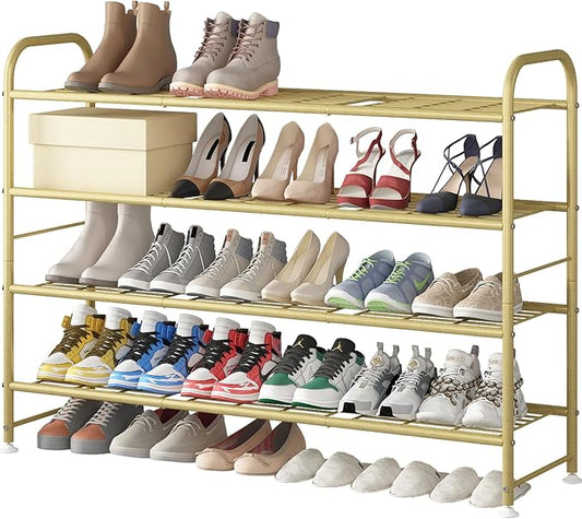 LINZINAR Shoe Rack 4 Tier Storage Organizer for Closet Entryway Metal Gold-NeatNest