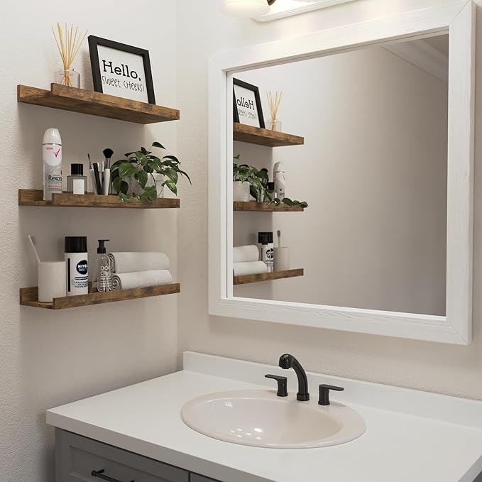 Floating Shelves Set of 6, Farmhouse Wall Shelves with Lip, Display Shelves for Wall Decor, Rustic Picture Ledge for Living Room, Bedroom, Nursery, Bathroom, Pictures, Books, Plants- Brown-NeatNest