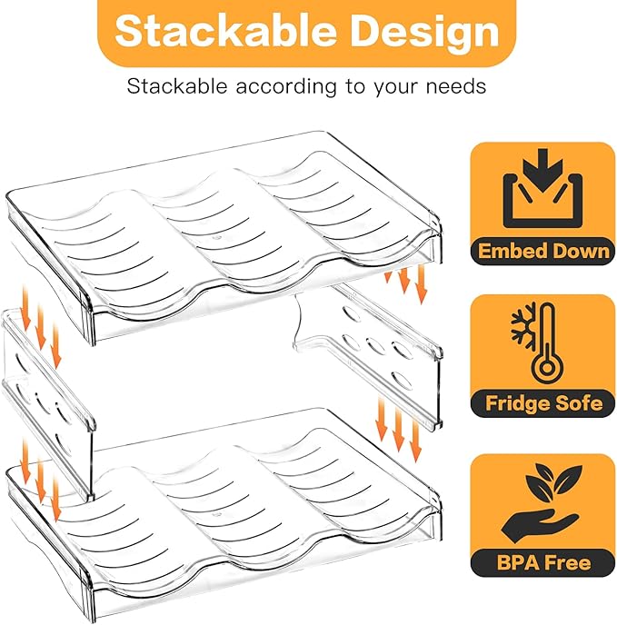 Acrylic Organizer - Stackable Freestanding Wine Rack, Water Bottle Organizer & Drink Holder for Kitchen, Cabinet, Fridge | Space-Saving Design for Bottles, Cups, Beverages (8.1"x11.2"x5.3")