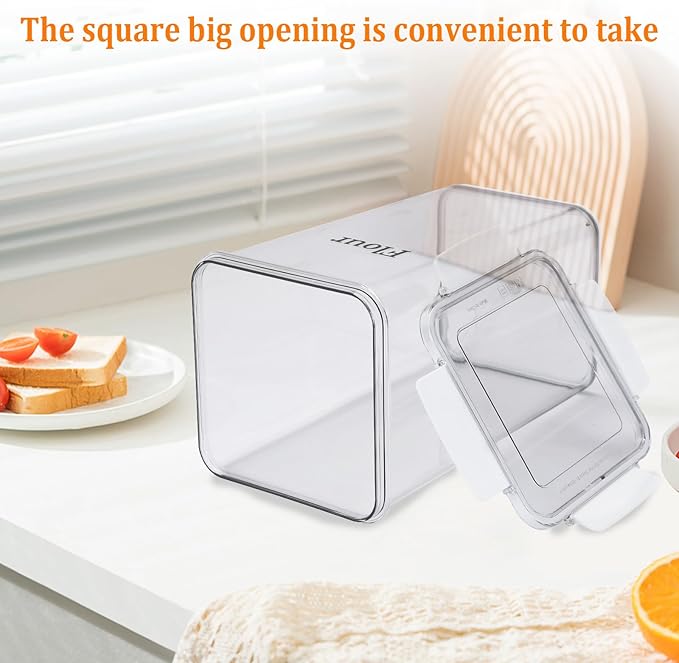 Flour Sugar Storage Container,Plastic Food Storage Containers with Airtight Lids and Scoop,Canisters Sets for The Kitchen,container for Sugar,Flour,Cereal,Baking Supplies,Rice(5.45Qt/6L)