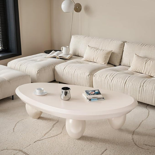 Irregular Coffee Table with 3 Oval Legs Cream White Live Edge Coffee Table Modern Cute Cloud Indoor Central Table Low Tea Table for Living Room Easy Assembly,Water Drop c White 39.4"