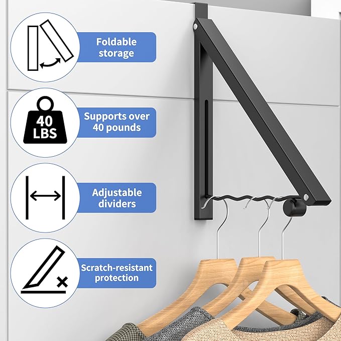 Clothes Drying Rack for Laundry Room Organization,Foldable Over The Door Drying Racks for Saving Space, Black 1 Pack