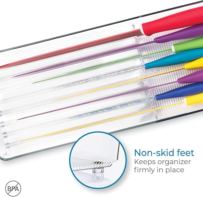 iDesign Linus Kitchen Knife Storage Drawer Organizer, Container for Countertop, Cabinet, Pantry - Clear, 16.5" x 6" x 2" - Clear-NeatNest