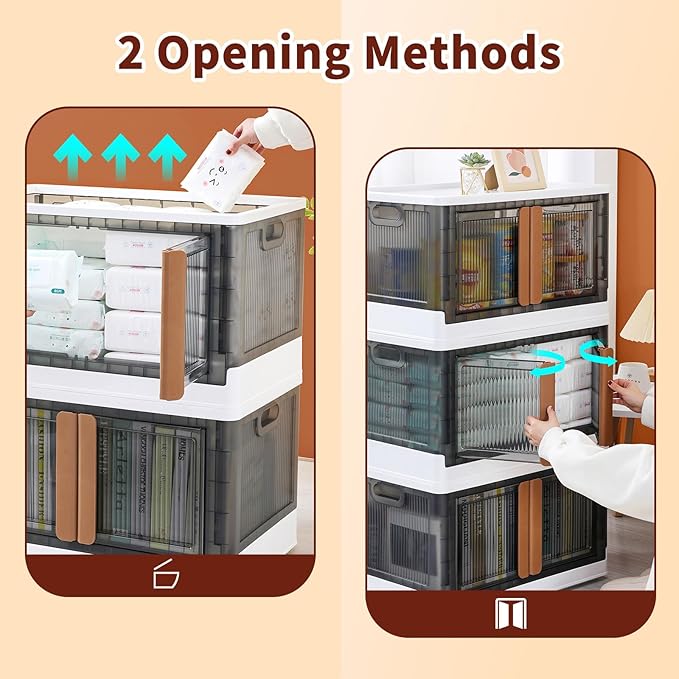 77.6 Gallon Collapsible Storage Boxes, Lidded Storage Bins with Closet Rod and Clothes Hangers for Towels, Clothes and Quilts, Folding Storage Box for Home