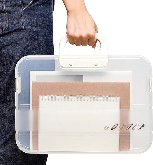 Lemical Portable Plastic Transparent File Boxes with Handle A4 Large Capacity Heavy Duty File Boxes Plastic Transparent Paper Storage