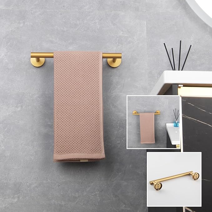 GERZWY 12-Inch Bathroom Towel Bar Modern Round Style Gold Stainless Steel Hand Towel Holder Wall Mount AG1101C30.5-BE