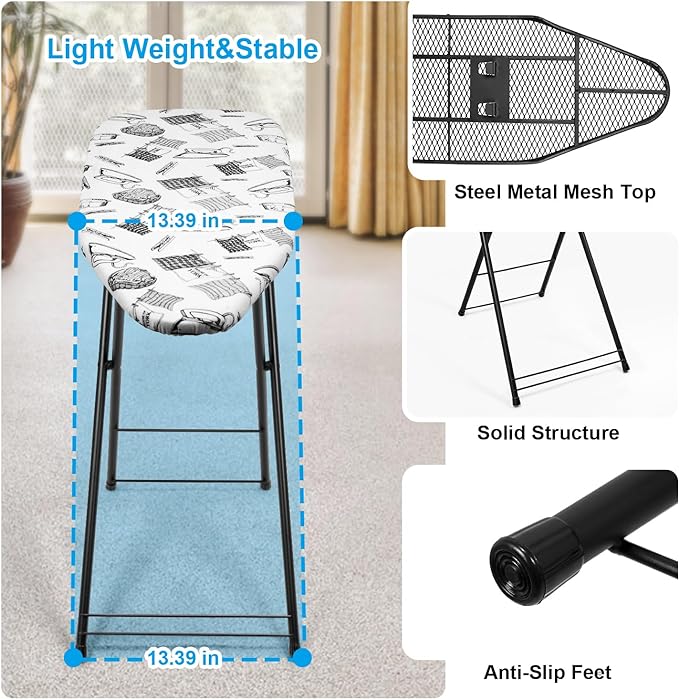 Duwee 13"×35" Ironing Board Small with Heat Resistant Cover,Folding Compact Ironing Board,Light Weight,Easy to Storage