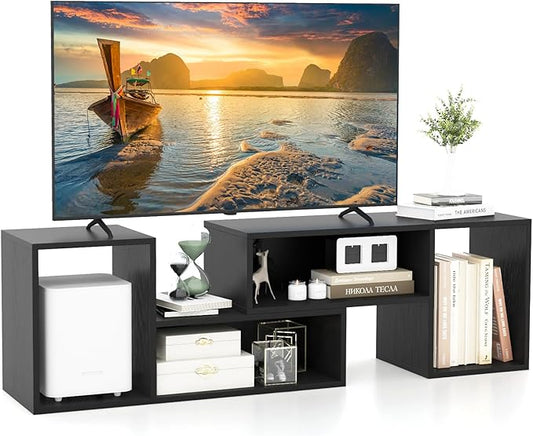 Giantex Bookshelf TV Stand for TVs up to 55", 2 Pieces Free-Combination Entertainment Center with Storage Cubes, Modern Media TV Console Table, Open Storage Bookcase for Living Room, Bedroom (Black)-NeatNest