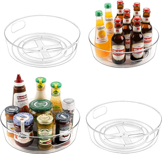 4 Pack Lazy Susan Organizer for Cabinet, Upgraded 11.5" Clear Turntable Organizer with Handles and Raised Edge, Rotating Lazy Susan Spice Storage for Kitchen, Pantry, Refrigerator, Bathroom, Table
