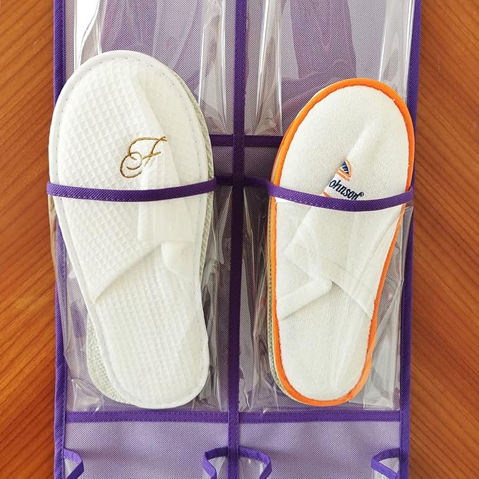 Over The Door Shoe Storage with Shoe Rack Hanging Closet Shoes Holder Organizer with 6 Clear Pockets (6 Pockets-Purple)-NeatNest