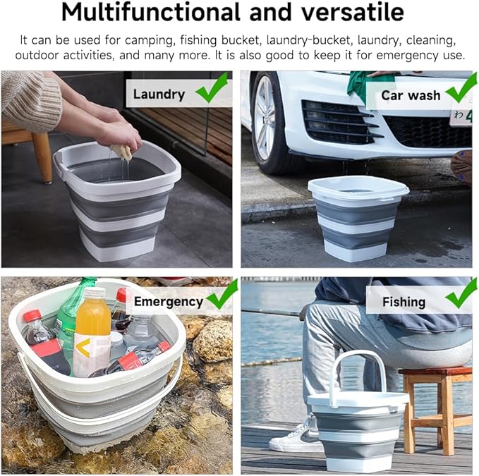 2 Pack Collapsible Plastic Bucket with Handle 0.79 Gallon (3L) Each Foldable Rectangular Tub for Cleaning Camping Essentials Space Saving Outdoor Portable Bucket for Camping-NeatNest