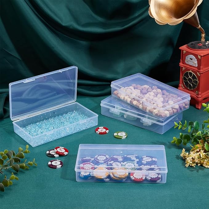 BENECREAT 4 Packs 4x7.5x1.6inch Rectangle Clear PP Plastic Box Containers Bead Storage Organizer Box, Dustproof Case with Hinged Lid for Cards, Beads and Craft Supplies-NeatNest