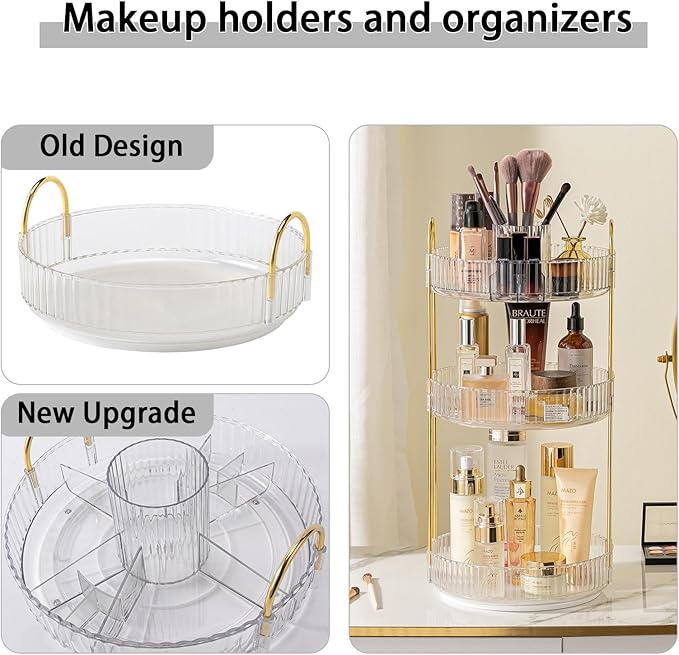Rotating Makeup Organizer for Vanity, High-Capacity Skincare Clear Make Up Storage Perfume Organizers Cosmetic Dresser Organizer Countertop 360 Spinning (Clear, New-3 Tier)-NeatNest