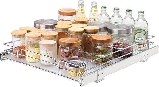 VEVOR 18.5"Wx21"Dx3.5"H Pull Out Cabinet Organizer, Heavy Duty Slide Out Pantry Shelves, Chrome-Plated Steel Roll Out Drawer, Drawer Storage for Home Under Sink, 20"Wx22"Dx7"H Install Size for Cabinet-NeatNest