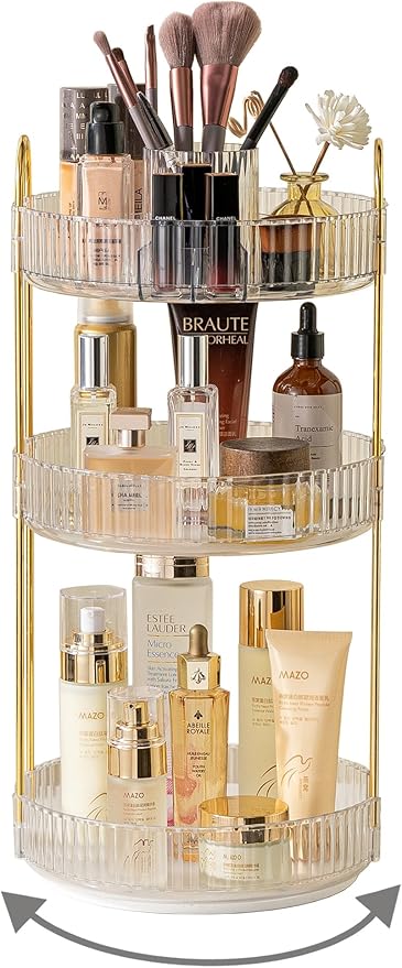 360 Rotating Makeup Organizer,3 Tier Large Capacity Make Up Organizers and Storage,Skincare Perfume Vanity Organizers,Bathroom Cosmetics Storage Organizer Countertop(Clear)-NeatNest