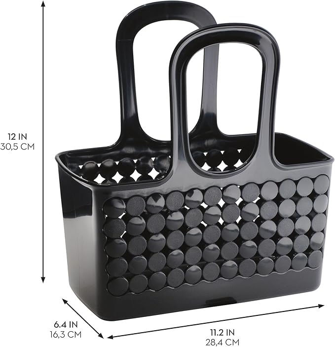 iDesign Portable Shower Caddy for College Dorm or Bathroom, Set of 3, Black, Made in USA Handle Tote