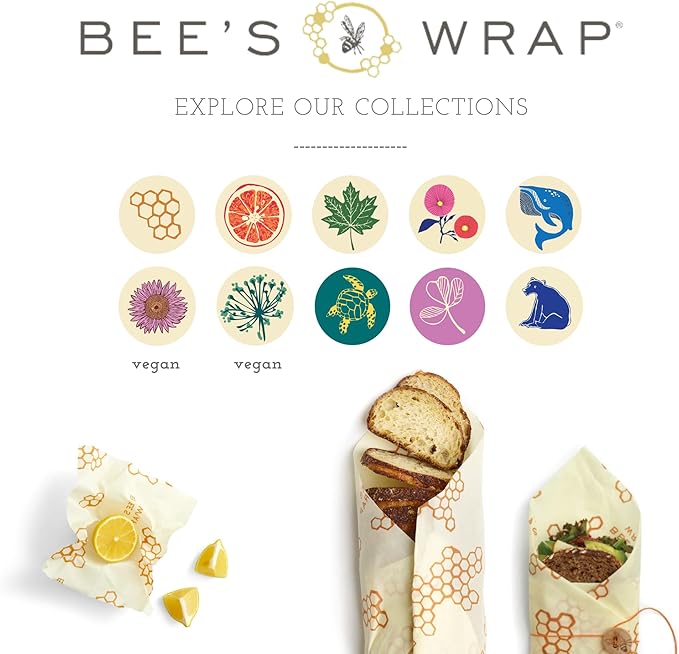 Bee's Wrap Vegan Beeswax Wraps for Food - Vegan Meadow Magic 3 Pack (S, M, L) Made in USA Reusable & Organic Food Wraps, Sandwich Wrap & Bowl Covers - Eco Alternative to Aluminum Foil & Plastic Wrap-NeatNest