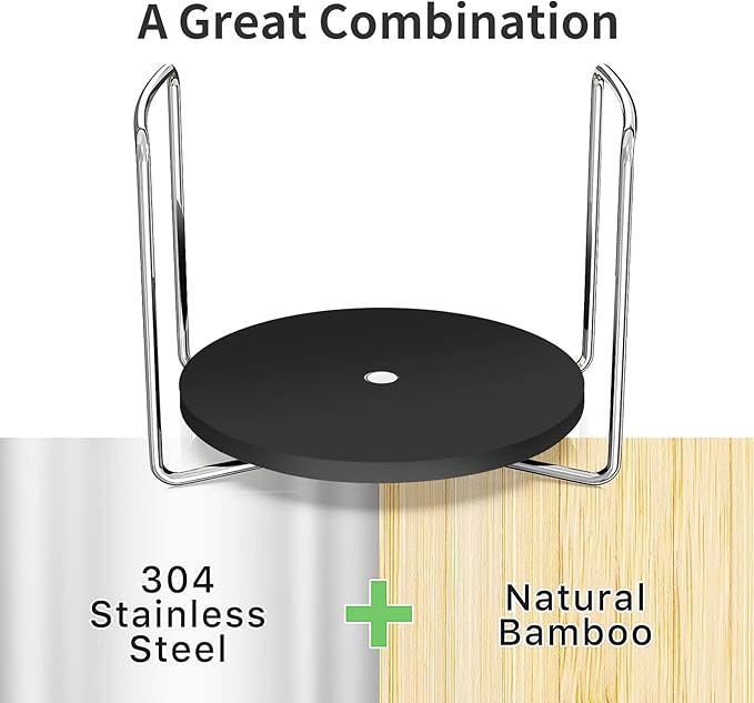 Wisuce Dish Racks for Kitchen Countertop Organizer - Bamboo Plate Holder Adjustable Size | Stainless Steel 304 Portable Handle for Kitchen Drawer Countertop Cupboard Shelf
