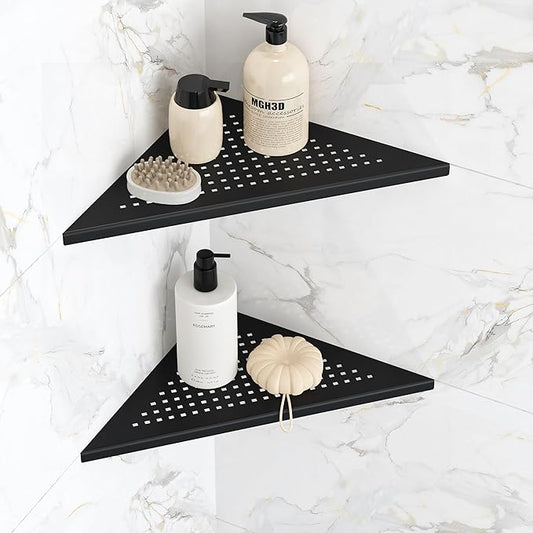 Corner Shower Shelves, 10” Recessed Tile Shower Shelf Matte Black, 304 Stainless Steel Grout in Corner Tile Bathroom Shelves, No Drilling, 2 Pack-NeatNest