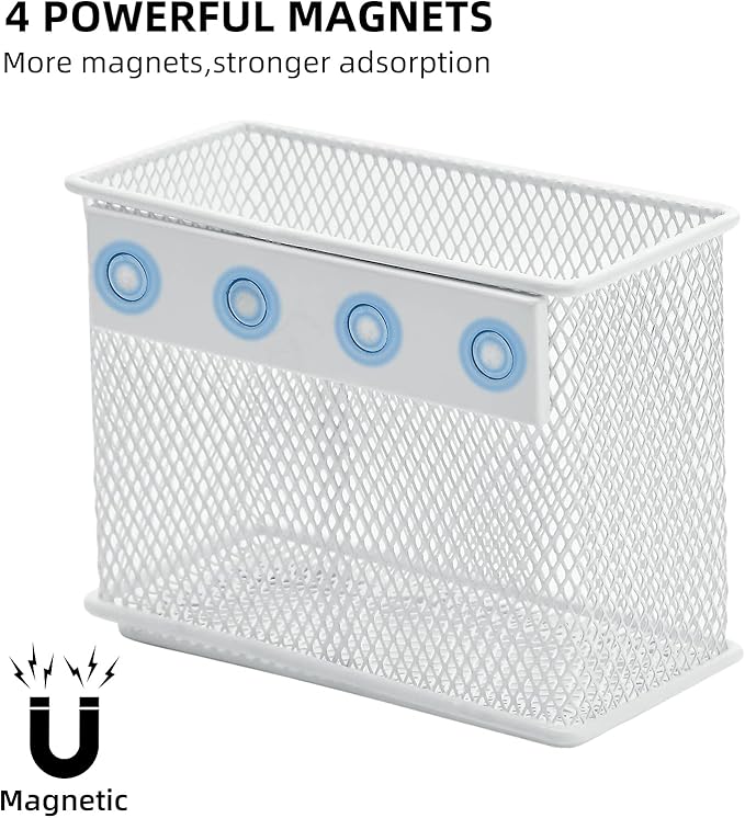 dedoot Magnetic Pencil Holder, Locker Pencil Holder Strong Magnetic Holder for Whiteboard Marker, 4.7x2.3x3.7inch Black Mesh Magnetic Holder for Fridge, Sponge, Recipe, Beverage,White-NeatNest
