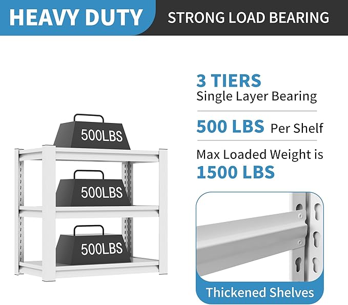 31.5" H Metal Storage Shelving, 1500LBS Heavy Duty Shelves Unit, Adjustable 3 Tier Storage Rack, Industrial Utility Shelf for Garage, Warehouse, Bedroom, Kitchen,18" D×34“W×31.5”H, White-NeatNest