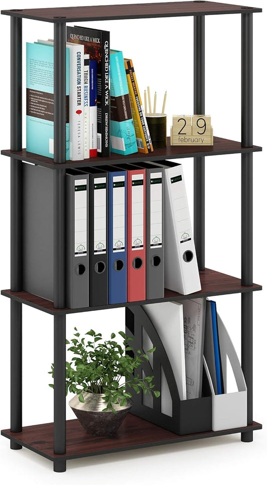 Furinno Turn-N-Tube 4-Tier Multipurpose Shelf Display Rack, Round Tubes, Dark Cherry/Black-NeatNest
