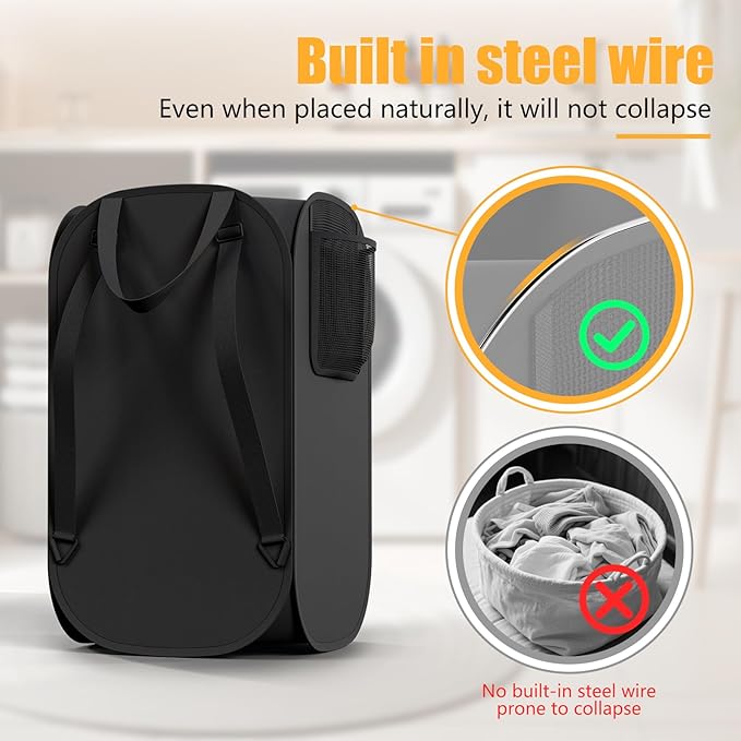 Collapsible Backpack Laundry Bag Made by Strong Polyester Oxford Cloth, 76L Heavy Duty Large Hamper with Adjustable Shoulder Strap, Foldable Basket with Mesh Pocket for College, Travel, Apartment-NeatNest