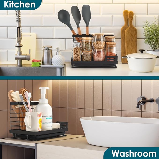 Sinnsally Sponge Holder for Kitchen Sink Caddy,Sink Organizer Rack with Dish Brush Holder & Drain Tray,Rustproof 304 Stainless Soap Dispenser Storage for Kitchen Organization Accessories & Decorations-NeatNest