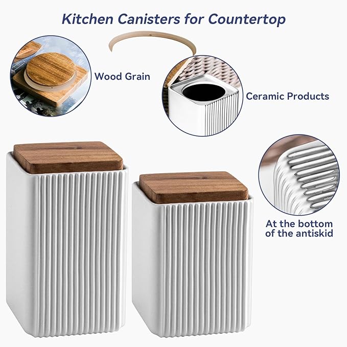 Ceramic Storage Jars Modern Elegant Highly Polished Airtight Storage Canisters with Lid Whiteware Food Stroage Jar for Kitchen Spice Tea Vanilla Sugar Coffee Beans (White-750ML)-NeatNest