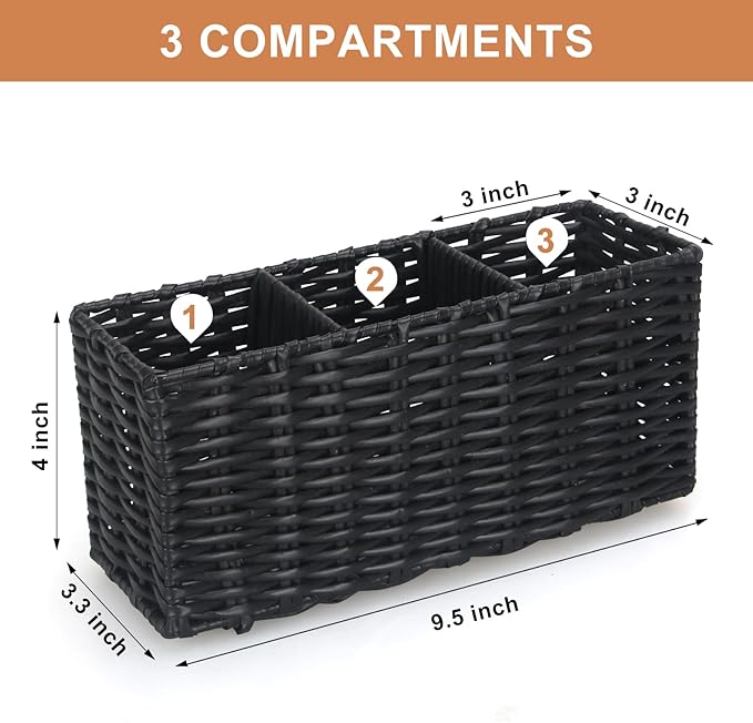 Ayiaren Wicker Silverware Cutlery Holder Black Flatware Utensil Caddy Best Silverwares Organizer Storage for Countertop Party Kitchen Utensils Holder Flatware Silverware Caddy Spoon and Fork Holders-NeatNest