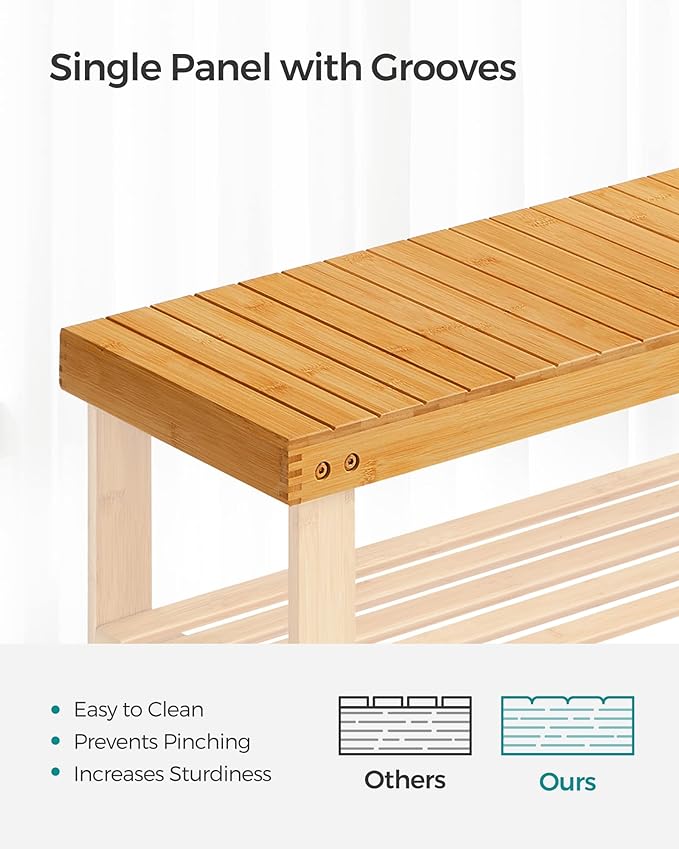 SONGMICS Shoe Rack Bench, 3-Tier Bamboo Shoe Storage Organizer, Entryway Bench, Holds Up to 286 lb, 11.3 x 27.6 x 17.8 Inches, for Entryway Bathroom Bedroom, Natural ULBS04N-NeatNest