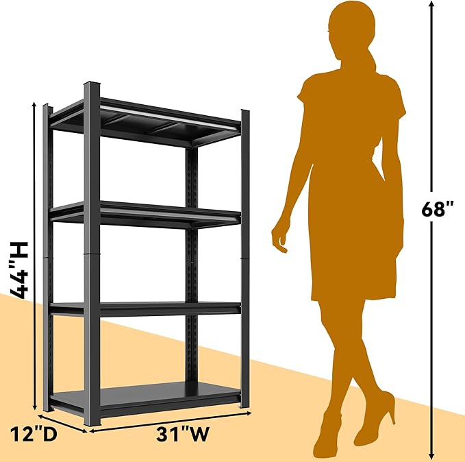 44" H Garage Shelving 31" W Storage Shelves Adjustable 2000LBS Metal Shelving Heavy Duty Garage Shelves for Pantry Kitchen Closet Basement Warehouse,31W*12D*44H