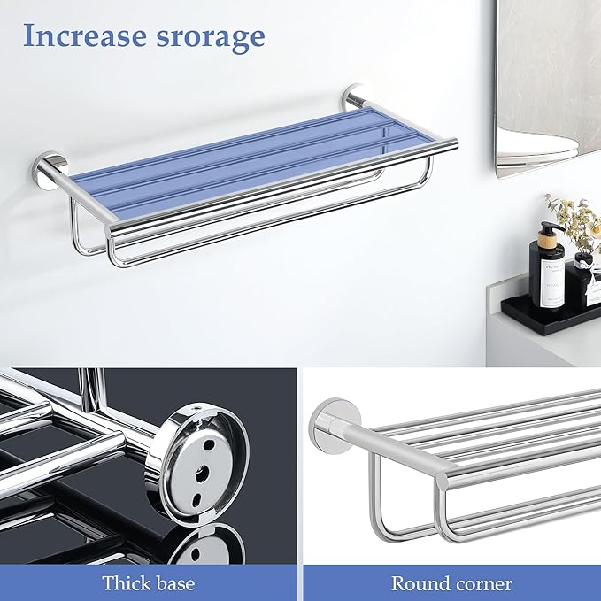 Alise 24-Inch Bathroom Lavatory Towel Rack Towel Shelf with 2 Towel Bars Wall Mount Towel Holder,GYT7060-C SUS 304 Stainless Steel Polished Chrome