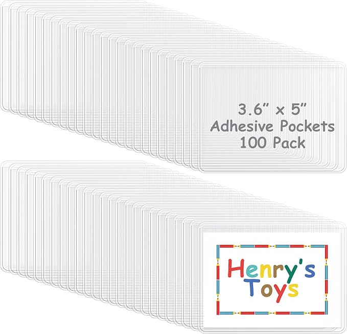 Jeyiour 100 Pcs Label Holders Adhesive Nameplate Pockets Storage Bin Labels Index Card Holder Shelf Plastic Peel Stick for Classroom Supermarket Bookshelf Library Student Box Drawer (3.6 x 5 Inch)