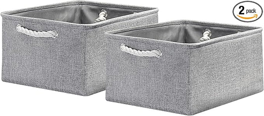 Fabric Storage Bins, 2 Pack Foldable Cube Baskets with Rope Handles, Large Collapsible Storage Cubes for Home, Office, Closet, Clothes, Books Organizer. (Gray, 2PCS/16*12.6*8.2inch)-NeatNest