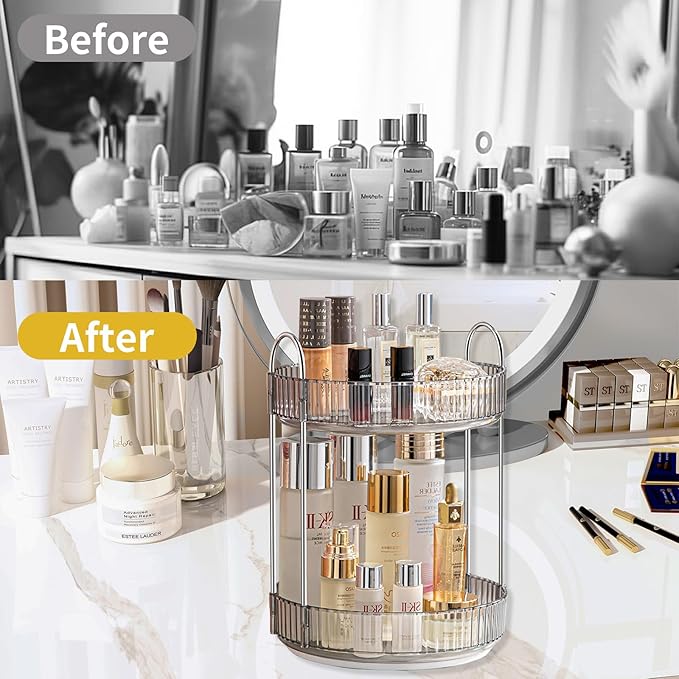 360 Rotating Makeup Organizer for Vanity,Bathroom Countertop Organizer,Spinning Perfume Organizer&Vanity Organizer(Grey-2 Tier)-NeatNest