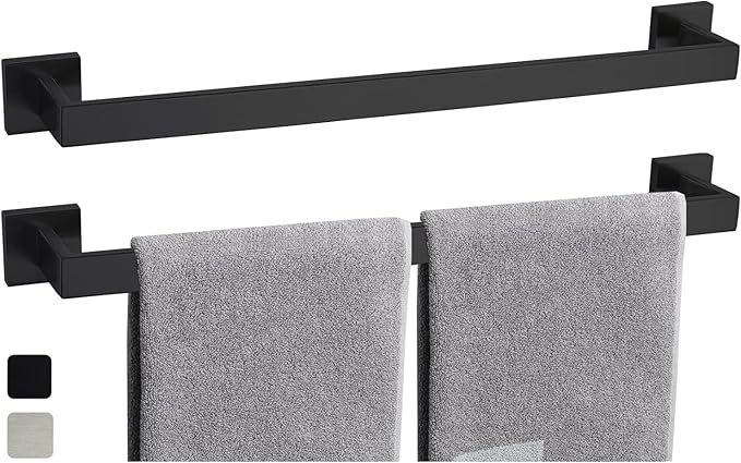 2 Packs 28 Inch Towel Bar for Bathroom 12/16/24/28/32/36 Inch Kitchen Towel Holder Brushed Nickel Towel Rod Wall Mounted SUS304 Rustproof Towel Rack Modern Square Design (2, Matte Black, 28 Inch)