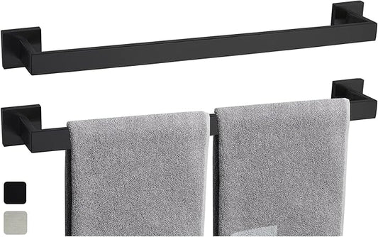 2 Packs 28 Inch Towel Bar for Bathroom 12/16/24/28/32/36 Inch Kitchen Towel Holder Brushed Nickel Towel Rod Wall Mounted SUS304 Rustproof Towel Rack Modern Square Design (2, Matte Black, 28 Inch)