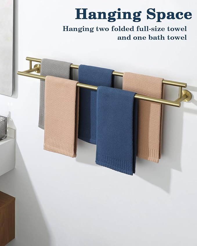 Alise Double Bath Towel Bars Towel Racks for Bathroom Lavatory,32 Inch Towel Holder SUS304 Stainless Steel Towel Hanger Towel Rail Wall Mount,Brushed Gold,GYT6902-800-G