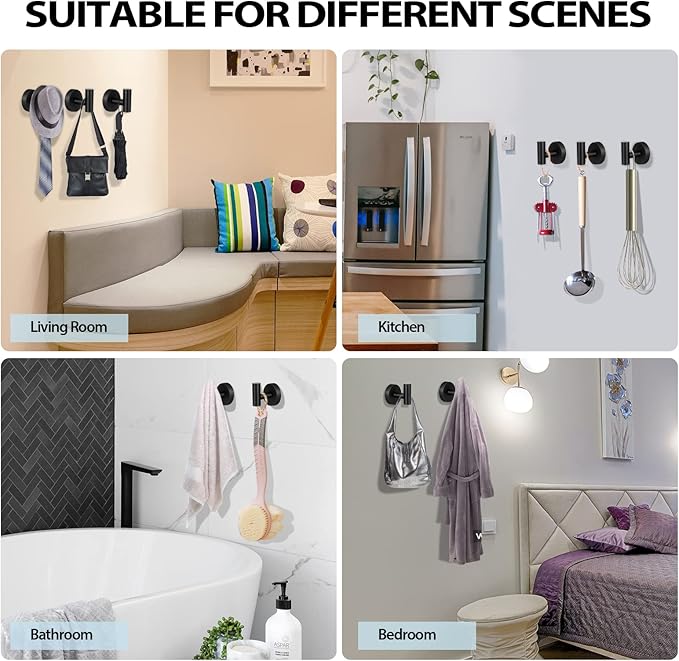 Kruodop Towel Hooks for Bathroom,2 Packs Wall Mount Towel Holder,Black Matte Wall Robe Hook,Stainless Steel Heavy Duty Door Hanger Towel Hook for Kitchen, Bedroom,Hotel,Pool,Coats(Drilling)