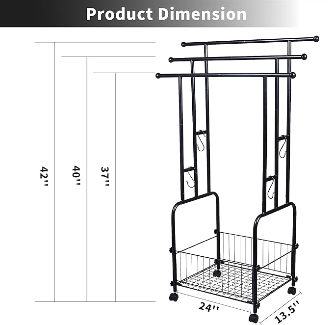 42" Tall Bathroom Towel Rack, Standing Towel Racks, 3 Tier Towel Holder with Storage Basket & 4 Hooks, Indoor Outdoor Freestanding Towel Racks with Anti-Skid Wheels, Pool Towel Blanket Stand