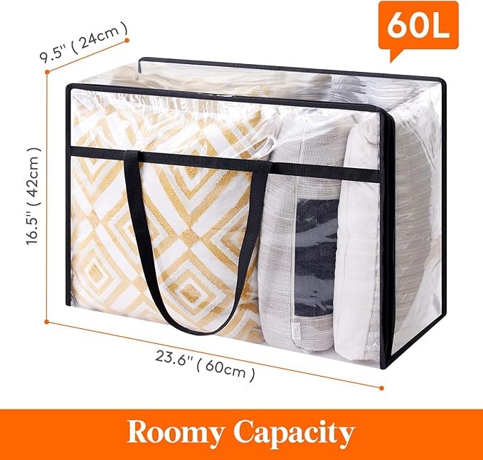 Lifewit 8 Pack Clear Clothes Storage Bags, 60L Plastic Blanket Storage Bag, Vinyl Foldable Moving Bags with Zipper, Closet Organizers and Storage Containers for Bedding, Duvet, Comforter-NeatNest