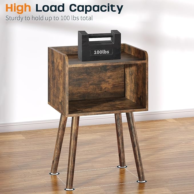 Yoobure Mid Century Modern Nightstand for Small Spaces - Small Side Table with Storage Shelf, Wood End Table Night Stand, Vintage End Tables Living Room, Minimalist Side Tables for Bedroom Dorm Office